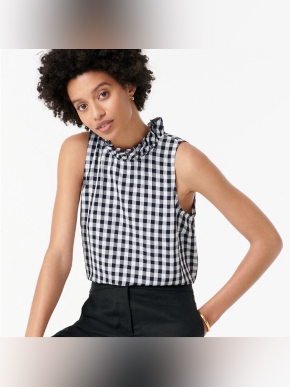 J. Crew Fleur top in gingham linen,‎ Size L